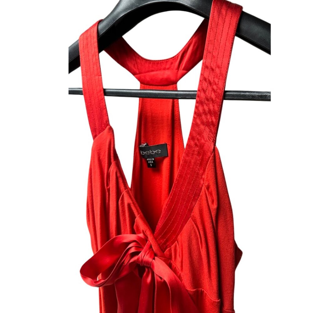Women's Dress, Red Mini Dress w/ Satin Ribbon Detail, Bebe Size S